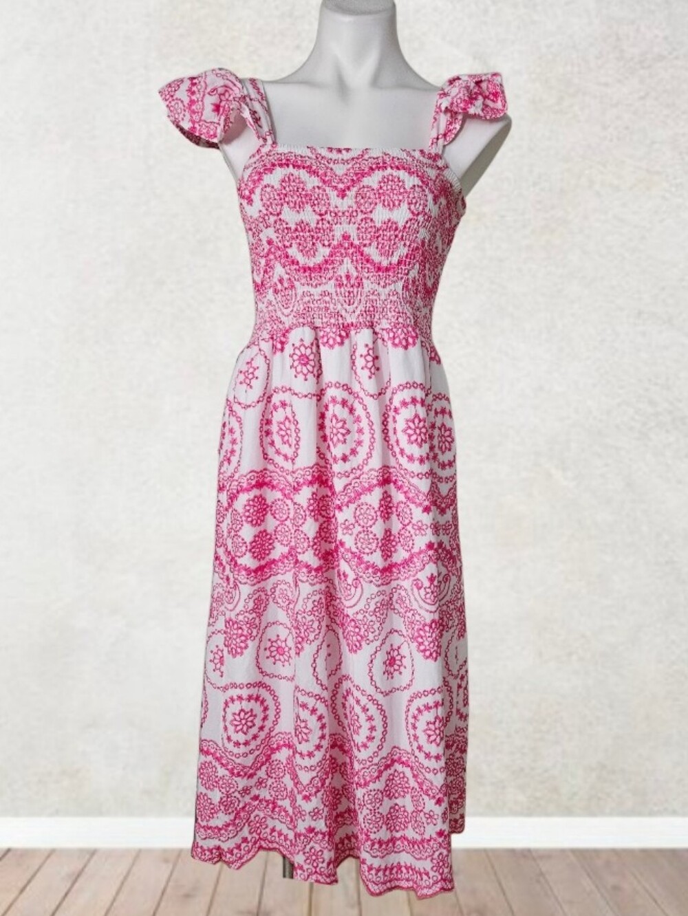 Ana & Rose Embroidered Eyelet Smocked Sleeveless Maxi Sundress Large